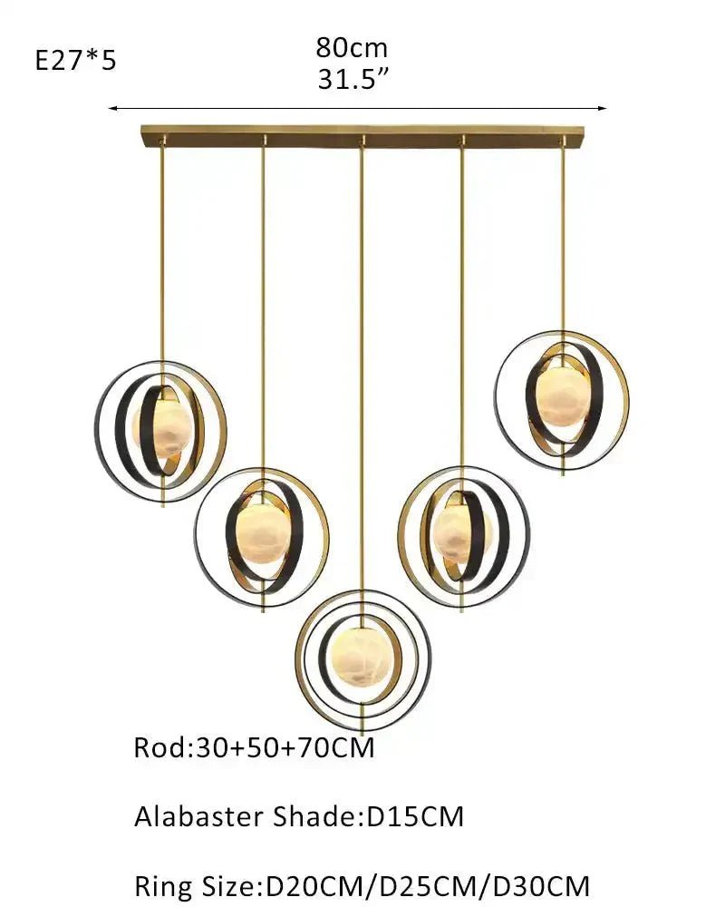 White Alabaster Round Ceiling Pendant Lamp - Gold & Bronze Rotatable Ring - Zelno