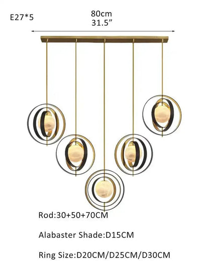 White Alabaster Round Ceiling Pendant Lamp - Gold & Bronze Rotatable Ring - Zelno