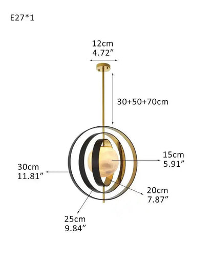 White Alabaster Round Ceiling Pendant Lamp - Gold & Bronze Rotatable Ring - Zelno