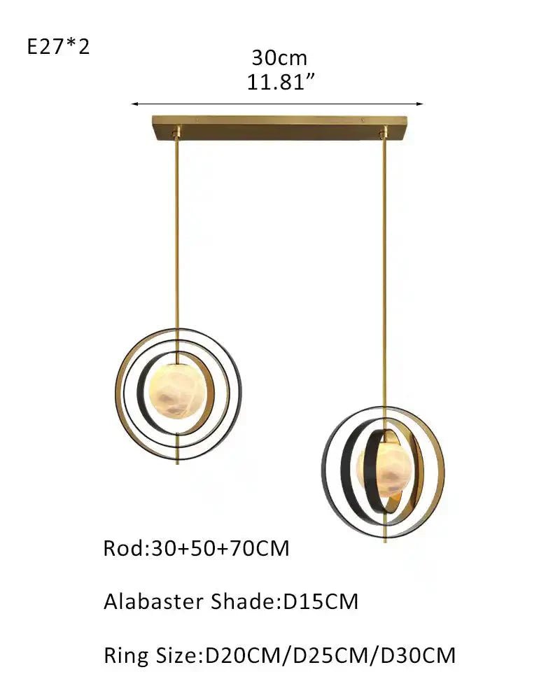 White Alabaster Round Ceiling Pendant Lamp - Gold & Bronze Rotatable Ring - Zelno