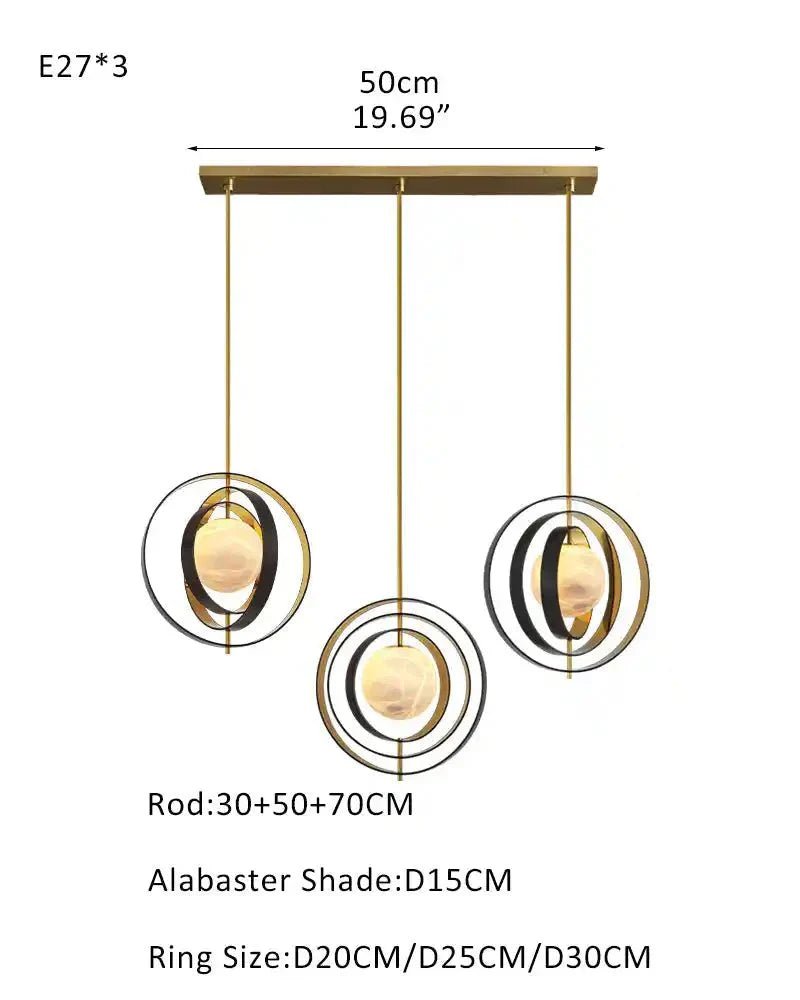 White Alabaster Round Ceiling Pendant Lamp - Gold & Bronze Rotatable Ring - Zelno