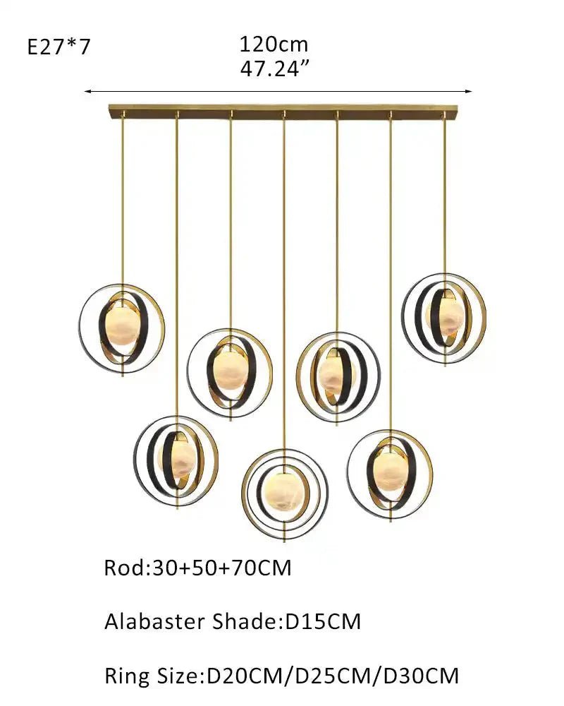 White Alabaster Round Ceiling Pendant Lamp - Gold & Bronze Rotatable Ring - Zelno