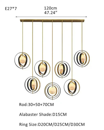 White Alabaster Round Ceiling Pendant Lamp - Gold & Bronze Rotatable Ring - Zelno