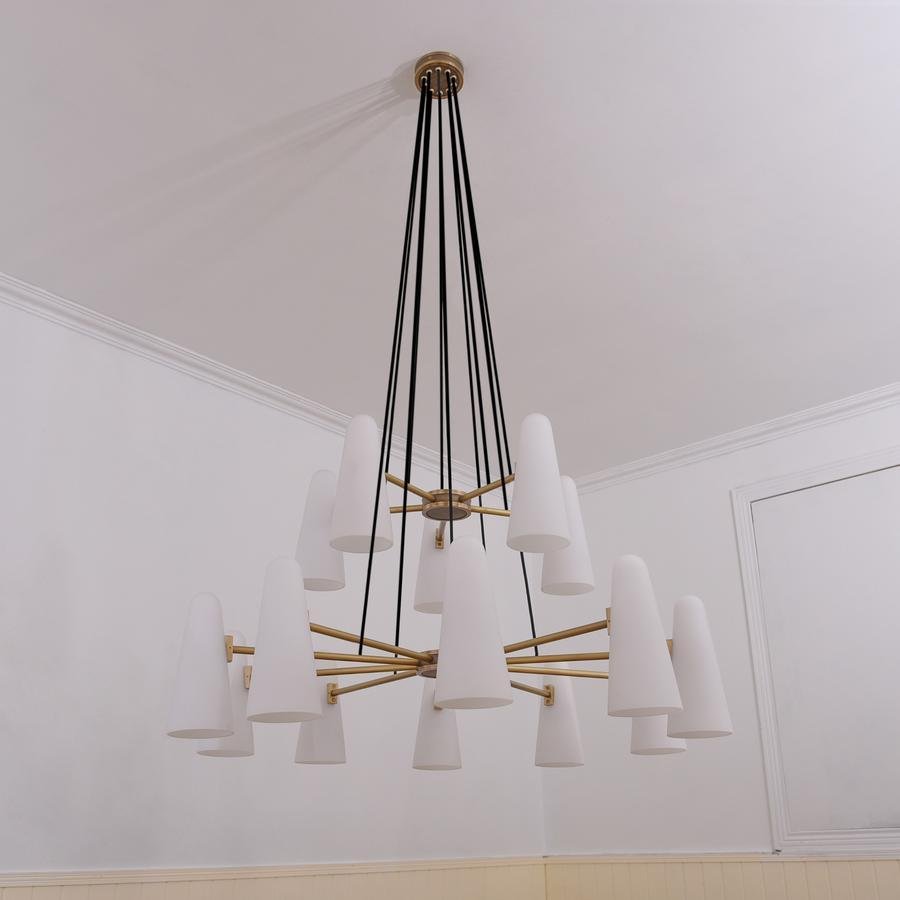 White Ceramics 2-Tier Round Chandelier 44",15-lights - Zelno Lighting
