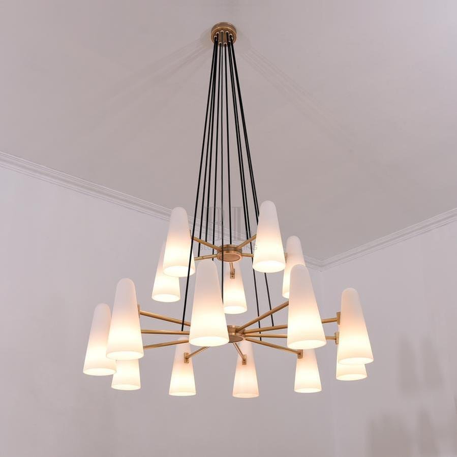 White Ceramics 2-Tier Round Chandelier 44",15-lights - Zelno Lighting