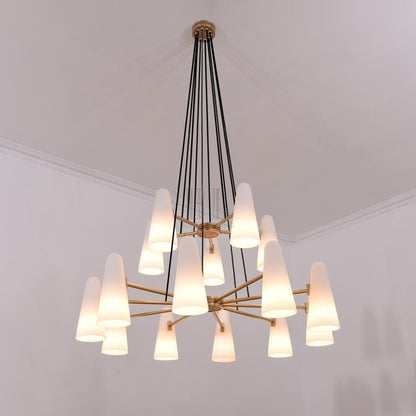 White Ceramics 2-Tier Round Chandelier 44",15-lights - Zelno Lighting