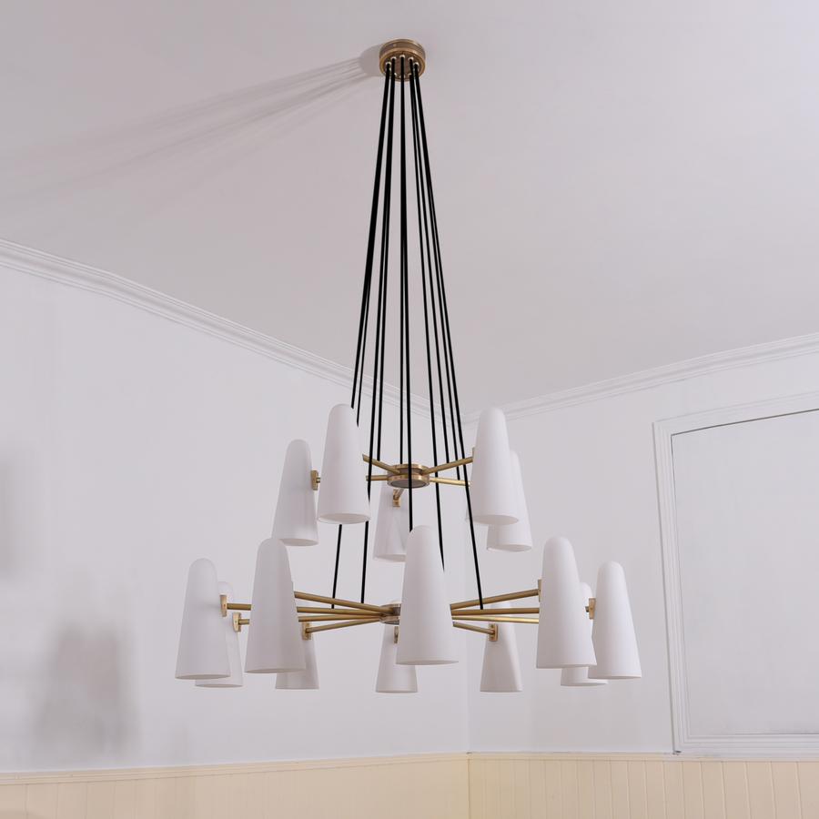 White Ceramics 2-Tier Round Chandelier 44",15-lights - Zelno Lighting