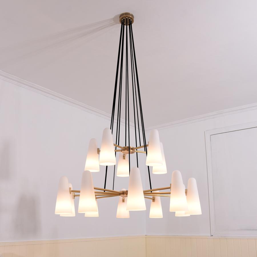 White Ceramics 2-Tier Round Chandelier 44",15-lights - Zelno Lighting