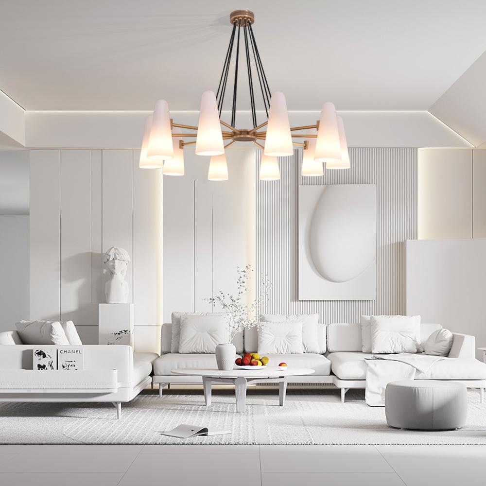 White Ceramics Round Chandelier 44", 10-lights - Zelno Lighting