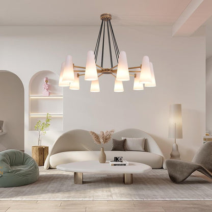 White Ceramics Round Chandelier 44", 10-lights - Zelno Lighting