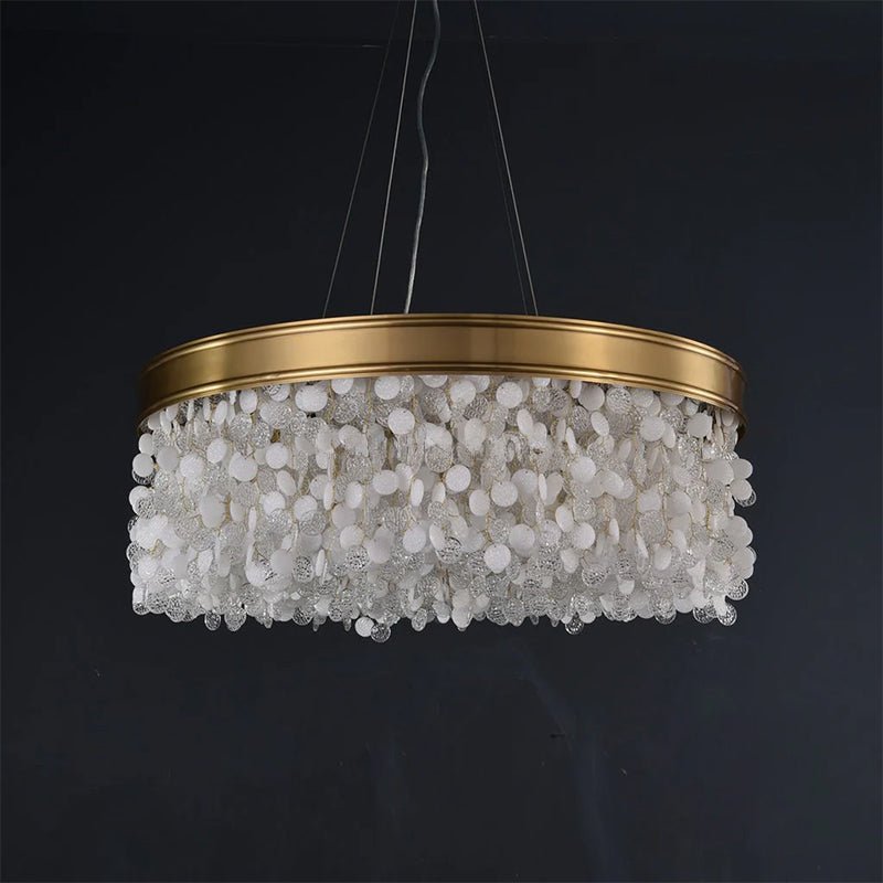 White Leaves Brass Framework Round Chandelier - Zelno Lighting