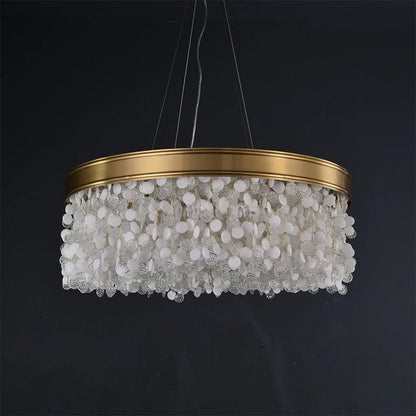 White Leaves Brass Framework Round Chandelier - Zelno Lighting