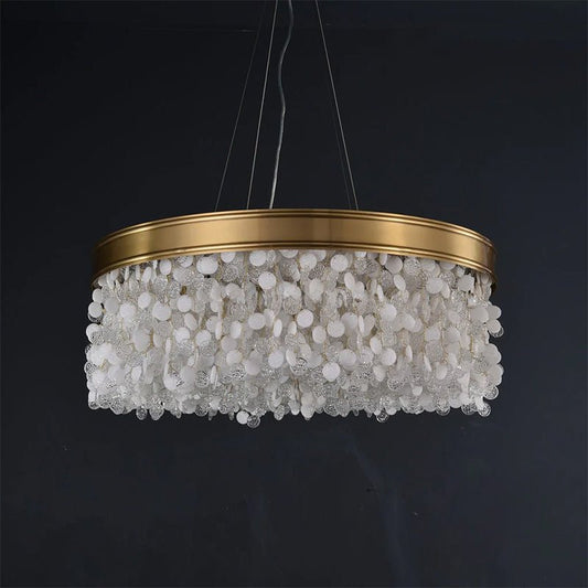 White Leaves Brass Framework Round Chandelier - Zelno Lighting