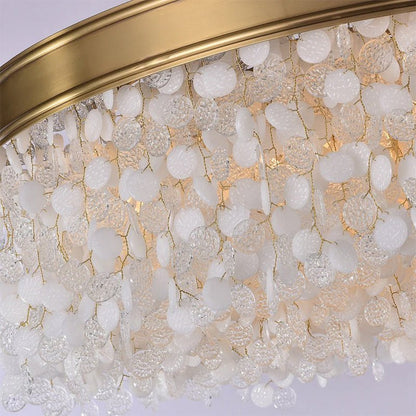 White Leaves Brass Framework Round Chandelier - Zelno Lighting
