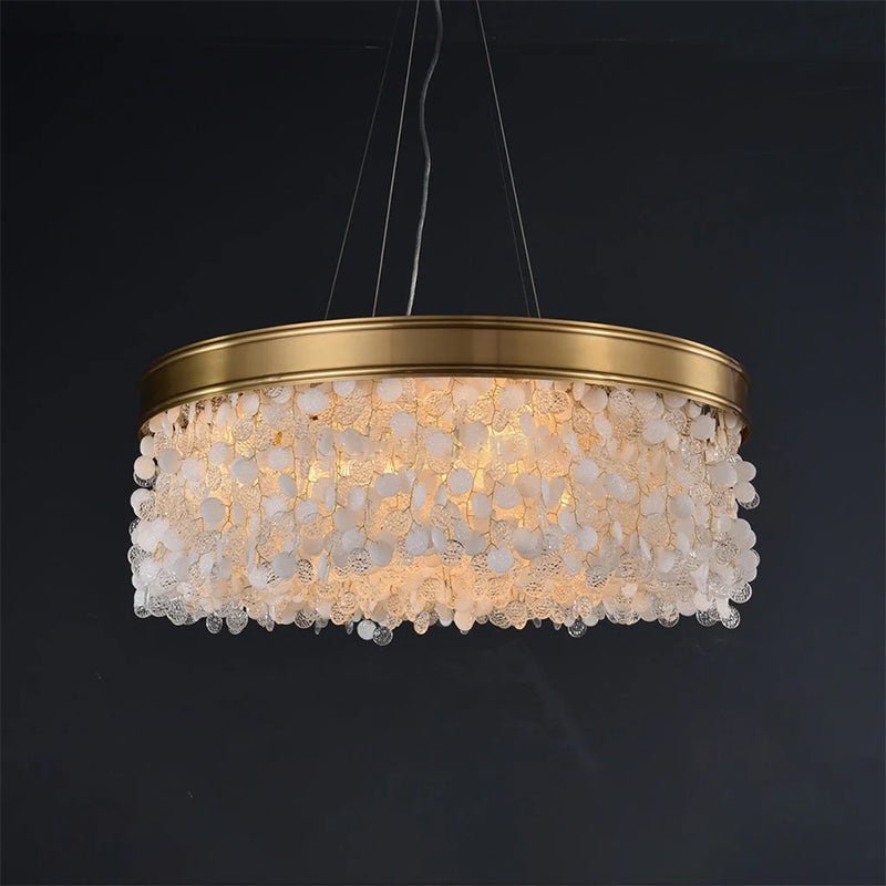 White Leaves Brass Framework Round Chandelier - Zelno Lighting