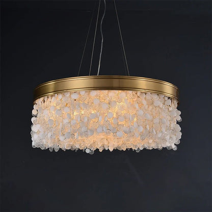 White Leaves Brass Framework Round Chandelier - Zelno Lighting