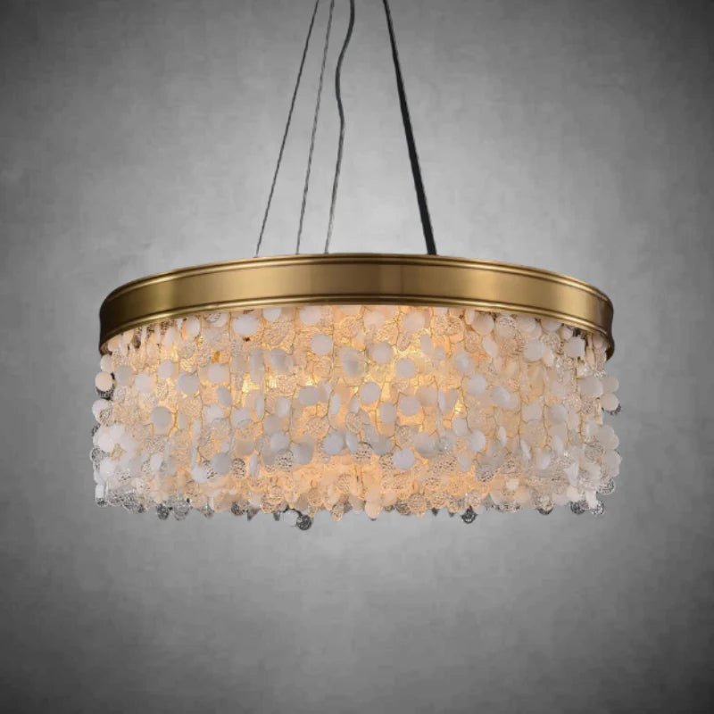 White Leaves Brass Framework Round Chandelier - Zelno Lighting