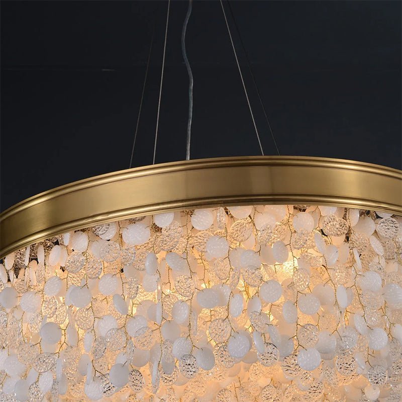 White Leaves Brass Framework Round Chandelier - Zelno Lighting