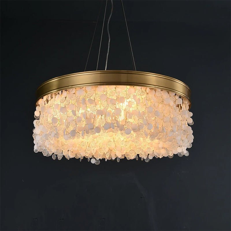 White Leaves Brass Framework Round Chandelier - Zelno Lighting