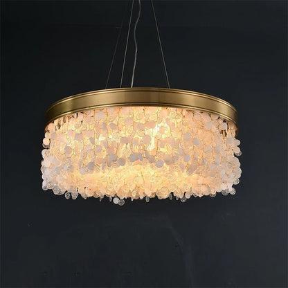 White Leaves Brass Framework Round Chandelier - Zelno Lighting