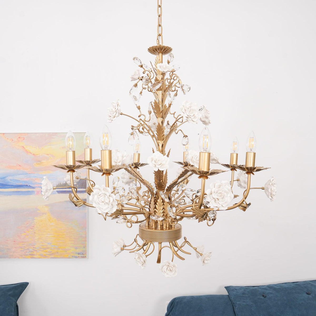 White Rose Crystal Chandelier - Zelno Lighting