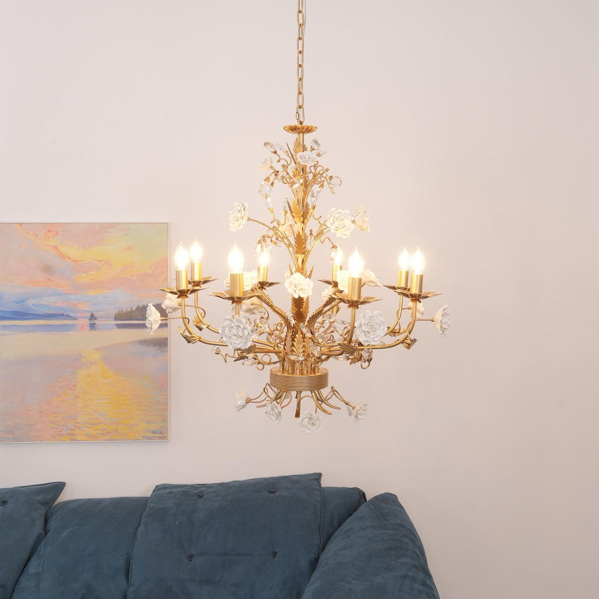 White Rose Crystal Chandelier - Zelno Lighting
