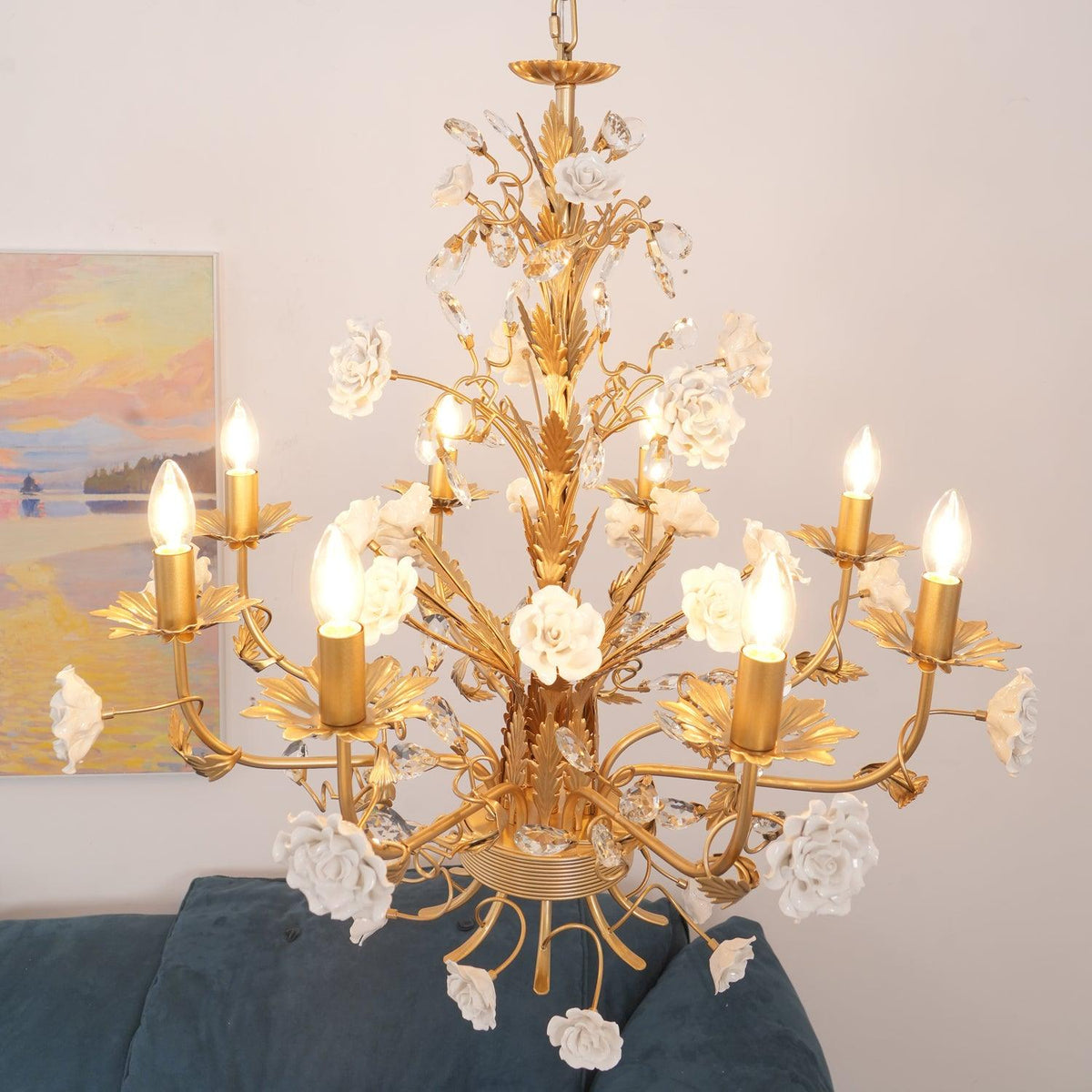 White Rose Crystal Chandelier - Zelno Lighting