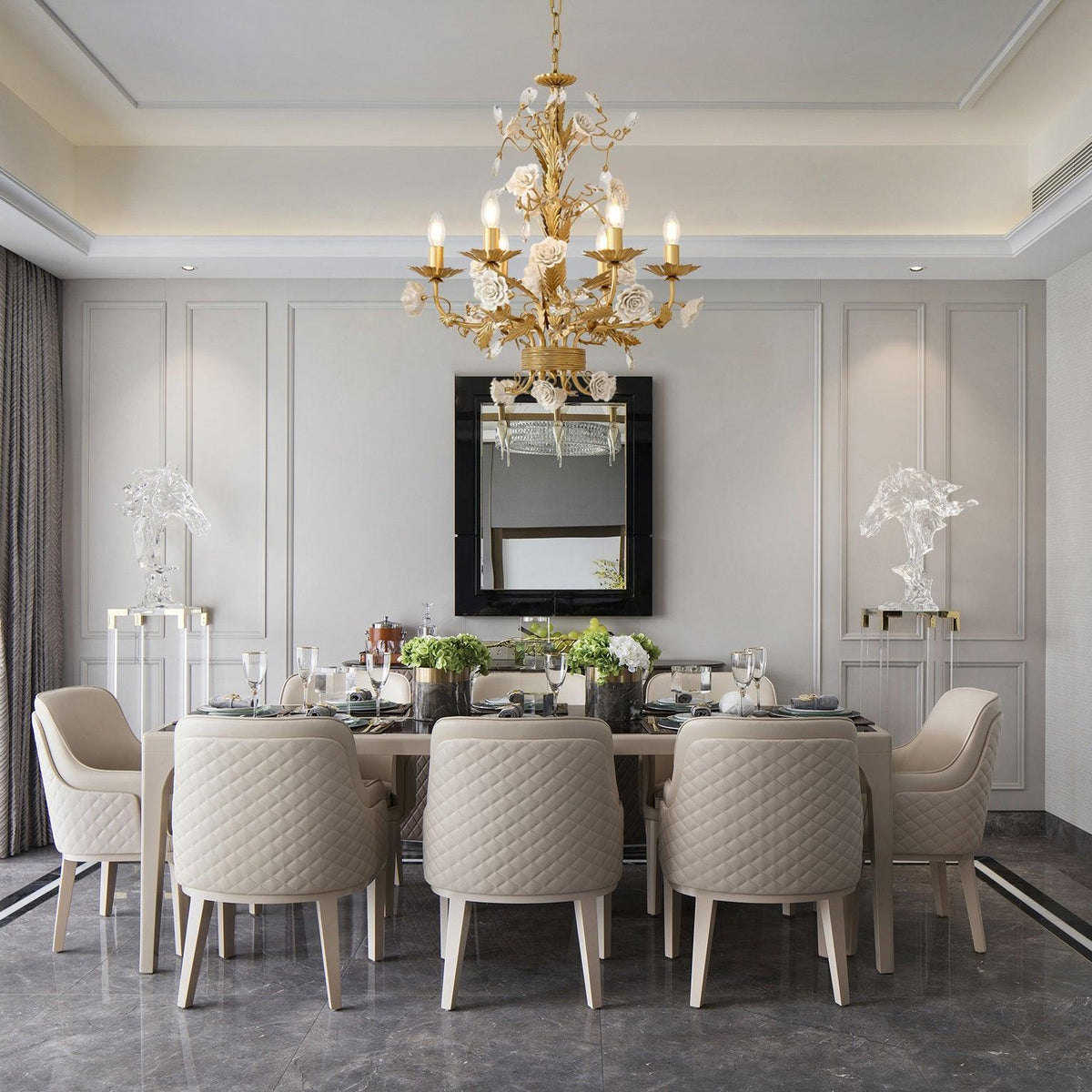 White Rose Crystal Chandelier - Zelno Lighting
