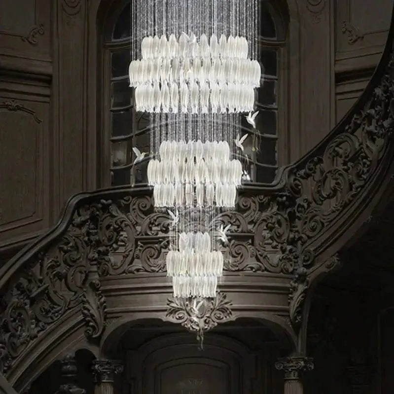 Yina White Ceramic Tulip Chandelier For Staircase - Zelno Lighting