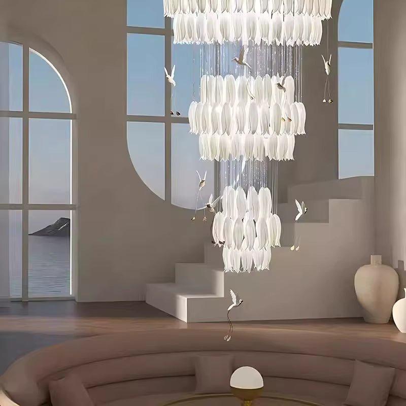 Yina White Ceramic Tulip Chandelier For Staircase - Zelno Lighting