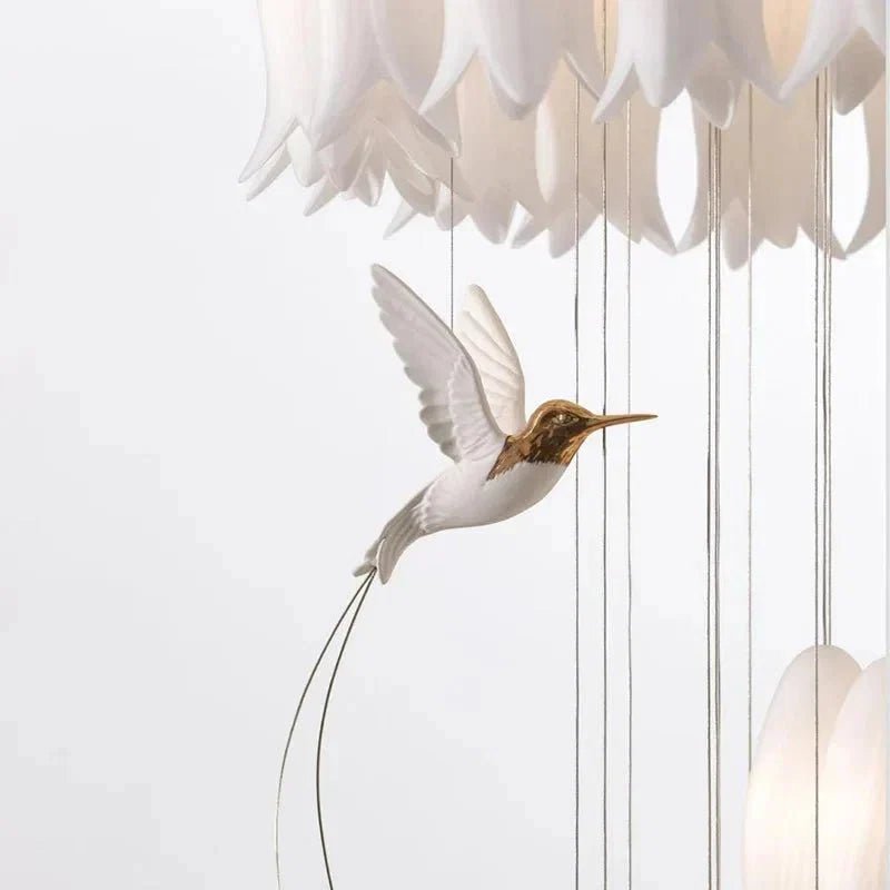 Yina White Ceramic Tulip Chandelier For Staircase - Zelno Lighting