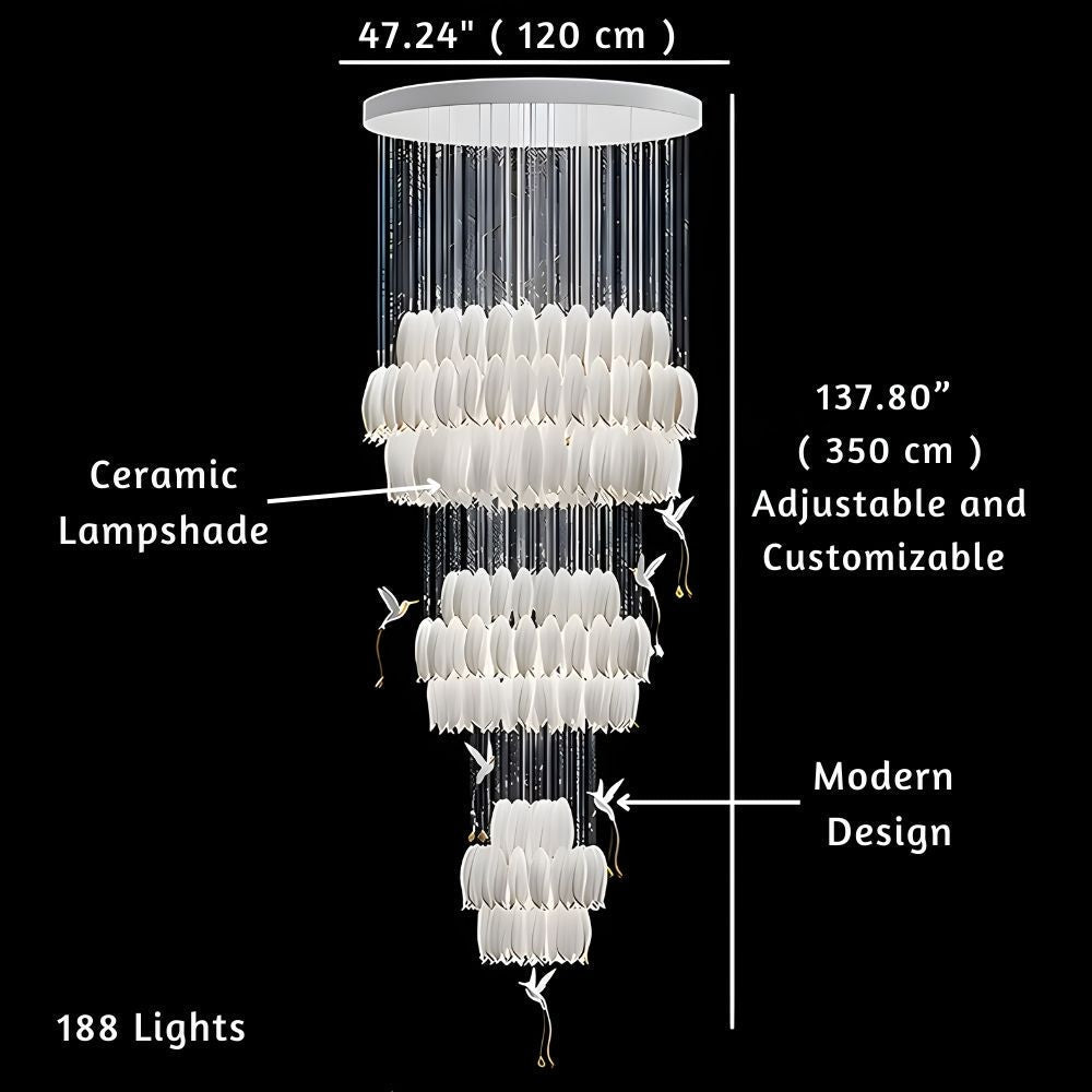 Yina White Ceramic Tulip Chandelier For Staircase - Zelno Lighting
