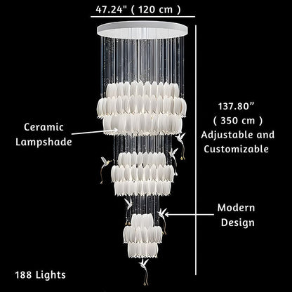 Yina White Ceramic Tulip Chandelier For Staircase - Zelno Lighting