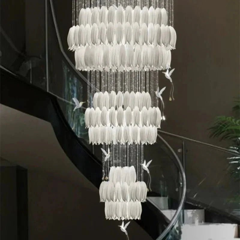 Yina White Ceramic Tulip Chandelier For Staircase - Zelno Lighting