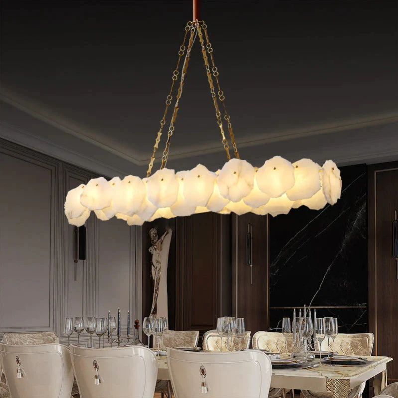 zelnolighting Alabaster OvalI Chandelier, Dining Room Chandelier - Zelno