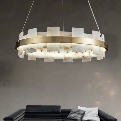 zelnolighting Anita Modern Round Alabaster Chandelier For Living Room - Zelno