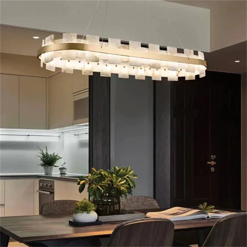zelnolighting Anita Modern Round Alabaster Chandelier For Living Room - Zelno