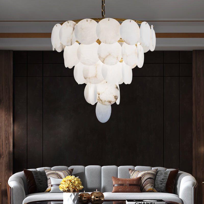 zelnolighting Aurora Round Chandelier Alabaster for Living Room Dining Table - Zelno