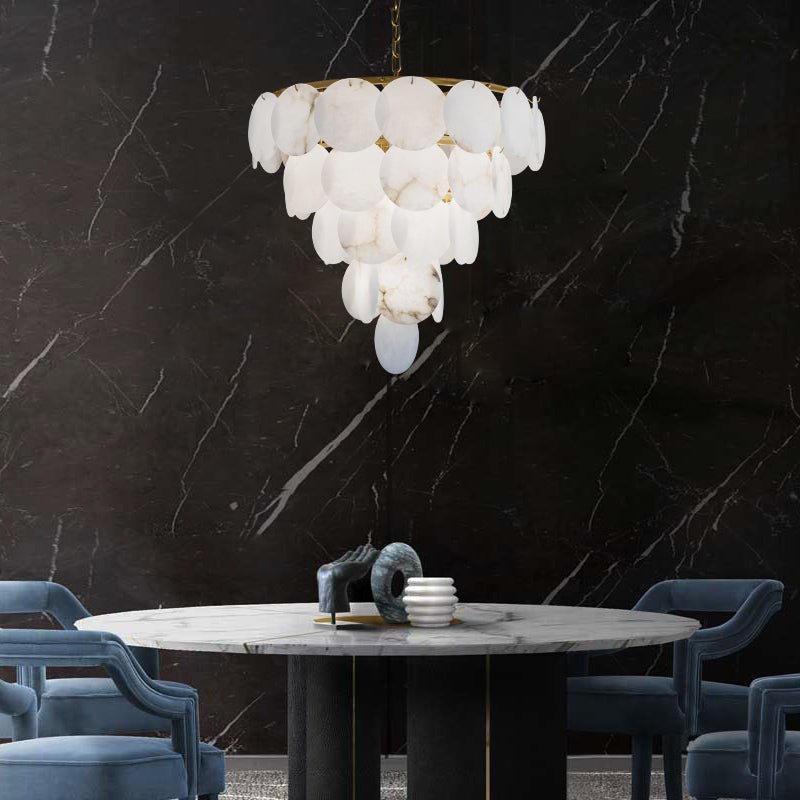zelnolighting Aurora Round Chandelier Alabaster for Living Room Dining Table - Zelno