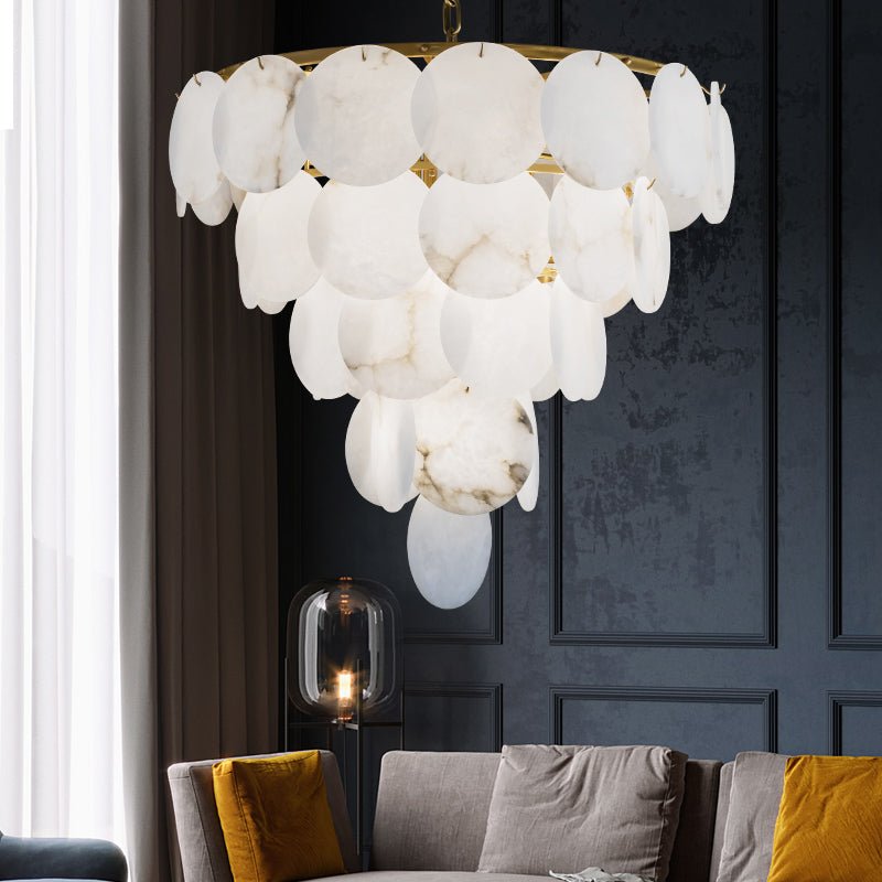 zelnolighting Aurora Round Chandelier Alabaster for Living Room Dining Table - Zelno
