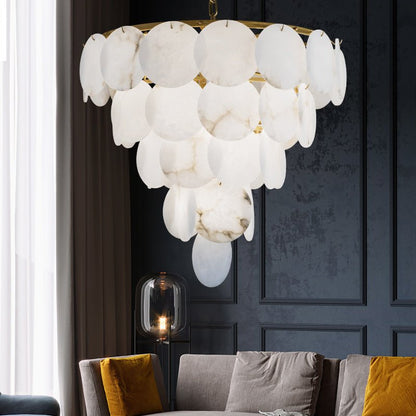 zelnolighting Aurora Round Chandelier Alabaster for Living Room Dining Table - Zelno