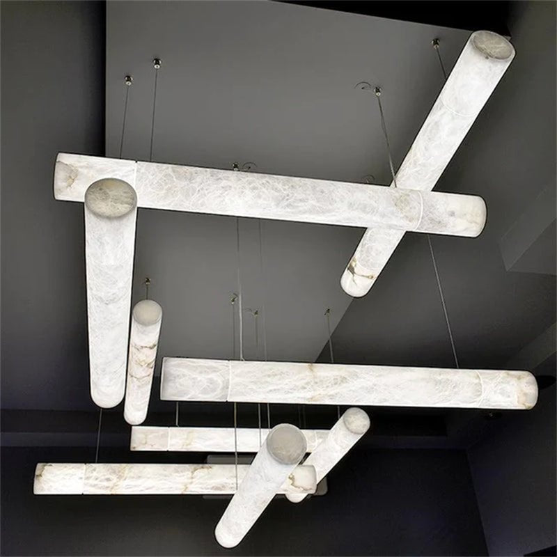 zelnolighting Avis Alabaster Linear Pendant Light Over Kitchen Island - Zelno