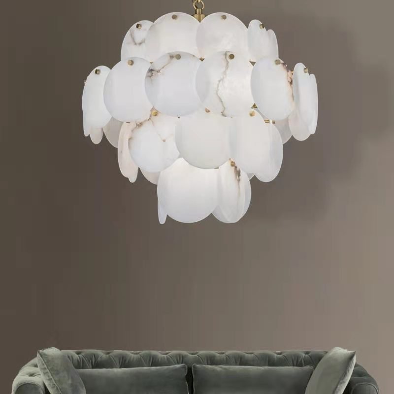 zelnolighting Celestia Modern Round Alabaster Chandelier Light, Luxurious Round Chandelier - Zelno