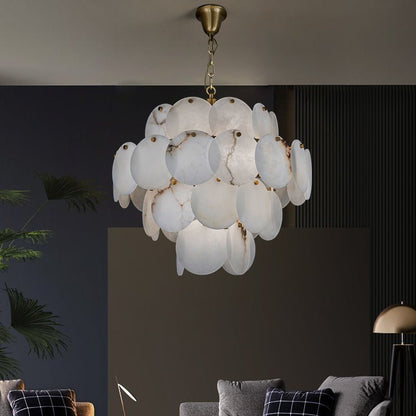 zelnolighting Celestia Modern Round Alabaster Chandelier Light, Luxurious Round Chandelier - Zelno
