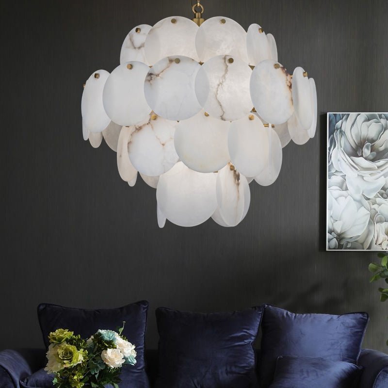 zelnolighting Celestia Modern Round Alabaster Chandelier Light, Luxurious Round Chandelier - Zelno