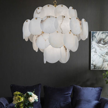 zelnolighting Celestia Modern Round Alabaster Chandelier Light, Luxurious Round Chandelier - Zelno