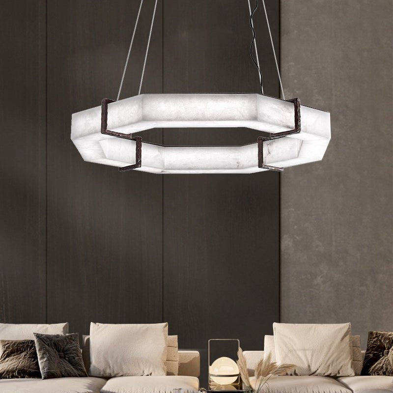 zelnolighting Celine Retro Alabaster Living Room Chandelier, Round Lamp Lighting - Zelno
