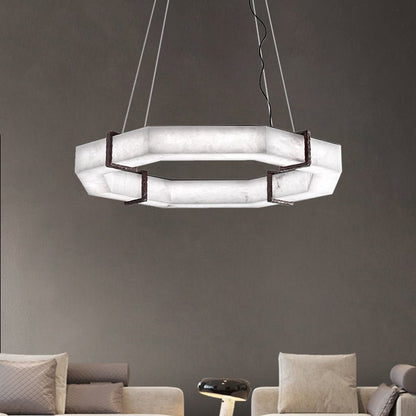 zelnolighting Celine Retro Alabaster Living Room Chandelier, Round Lamp Lighting - Zelno