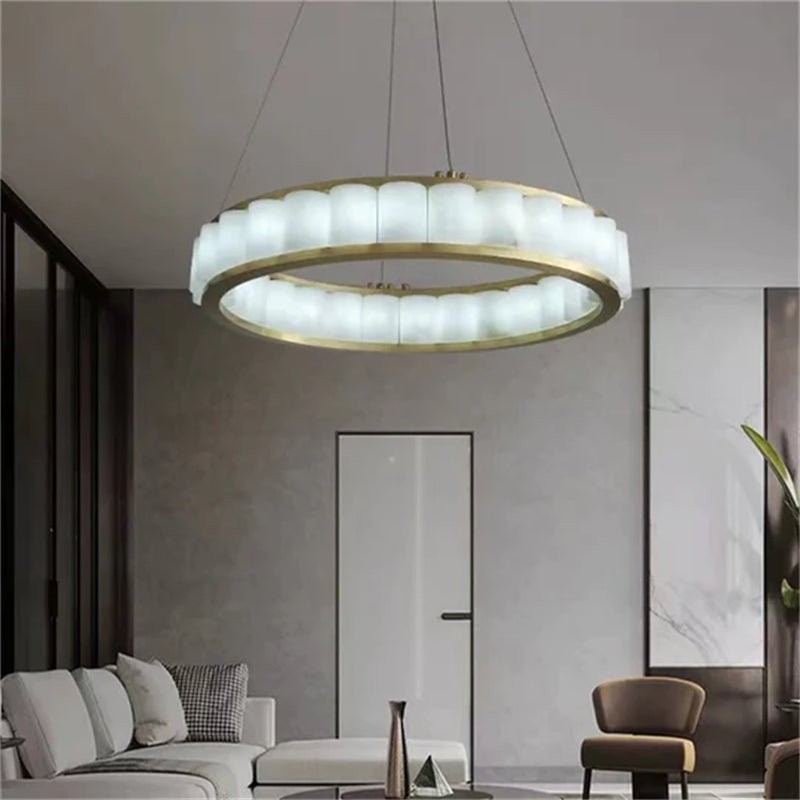 zelnolighting Gina Alabaster Circle Round Pendent Light, Galaxy Pendant Light - Zelno