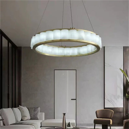 zelnolighting Gina Alabaster Circle Round Pendent Light, Galaxy Pendant Light - Zelno